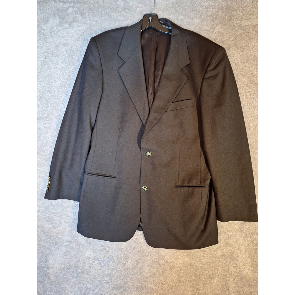 Studio Milano Mens Black Virgin Wool Blazer Sport Coat 40R Gold Crest Button VTG